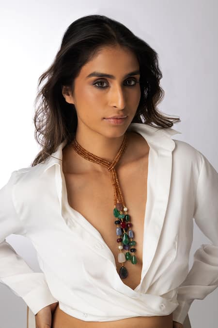 Joules By Radhika Beaded Lariat Necklace 