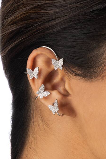 Joules By Radhika_Silver Plated Crystals Butterfly Earrings _Online_at_Aza_Fashions