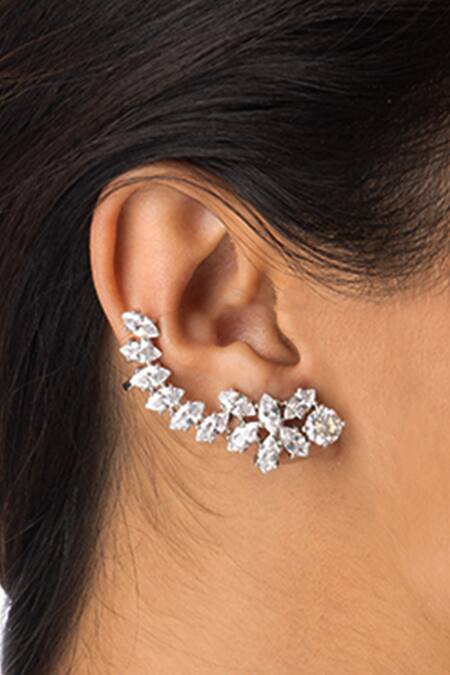 Joules By Radhika_Silver Plated Stones Floral Earrings _Online_at_Aza_Fashions