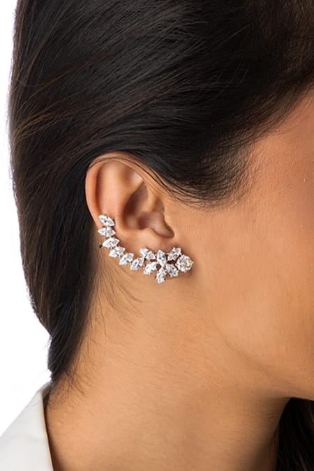 Joules By Radhika Silver Floral Stone Earrings 