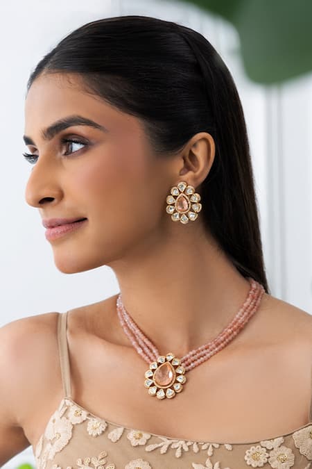 Joules By Radhika Pink Floral Necklace Set 