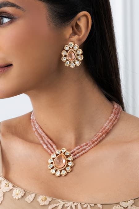 Joules By Radhika Pink Floral Necklace Set 