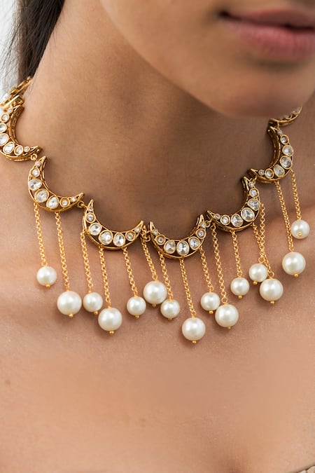 Joules By Radhika_Gold Plated Stones, Pearls Artisan Heritage Necklace Set _Online_at_Aza_Fashions