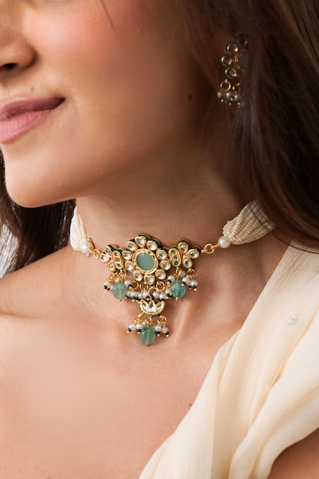 Joules By Radhika Stone Studded Pendant Necklace Set 