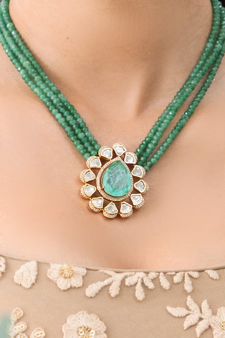 Joules By Radhika_Green Stones Pendant Necklace Set _Online_at_Aza_Fashions