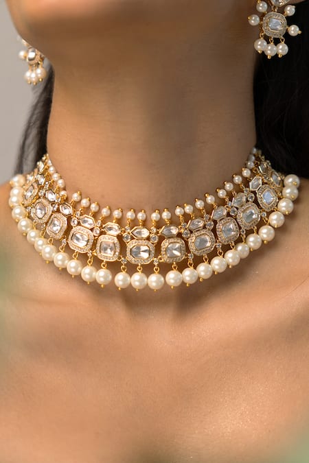 Joules By Radhika_Gold Plated Pearls, Stones Sovereign Queen Necklace Set _Online_at_Aza_Fashions