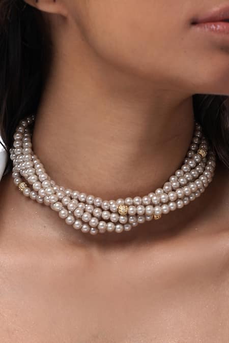 Joules By Radhika_Beige Luminous Aura Fine Twisted Necklace _Online_at_Aza_Fashions