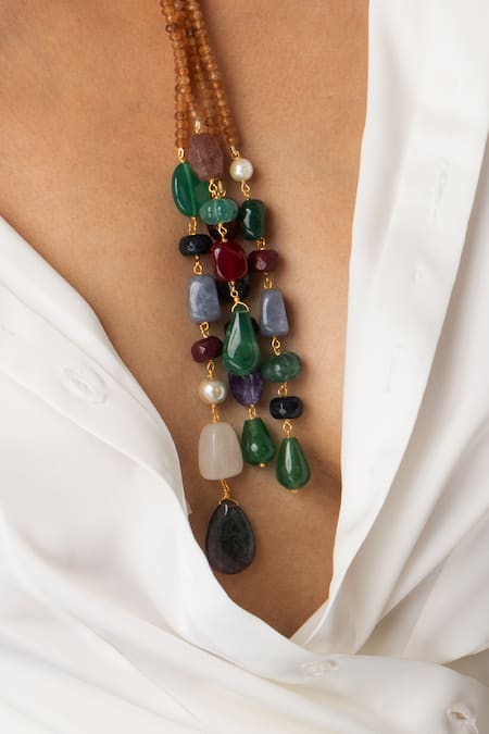 Joules by Radhika_Brown Beaded Strings Necklace _Online_at_Aza_Fashions