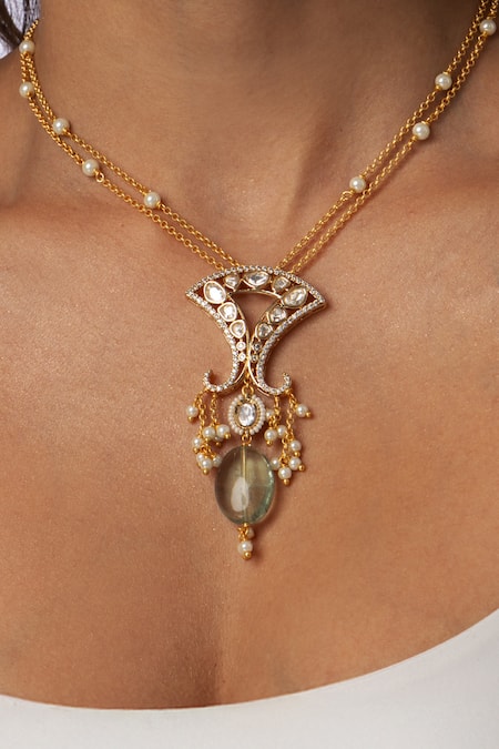 Joules by Radhika Gold Plated Briolette Cascade Pendant Necklace Online at Aza Fashions Joules by Radhika_Gold Plated Briolette Cascade Pendant Necklace _Online_at_Aza_Fashions