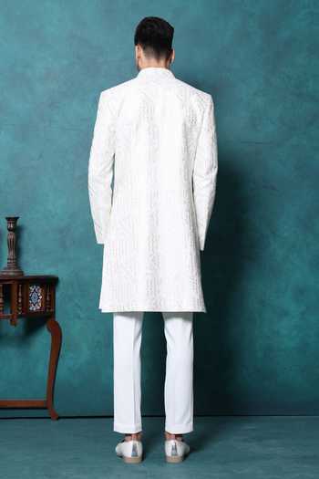 Shop Millionaire White Silk Embroidery, Metallic Thread Sherwani Set at Aza Fashions Shop_Millionaire_White Silk Embroidery, Metallic Thread Sherwani Set _at_Aza_Fashions