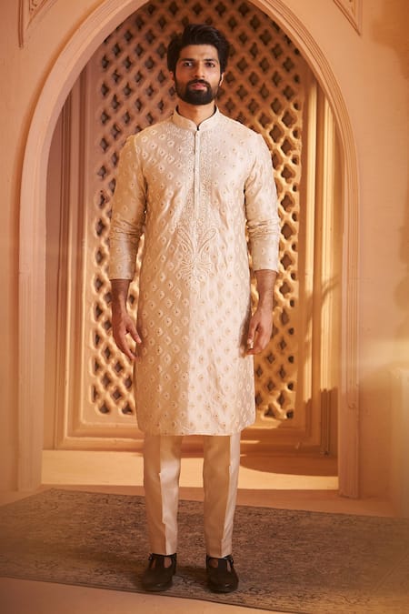 Buy_Millionaire_Rose Gold Embroidery, Zari Kurta Set _Online_at_Aza_Fashions