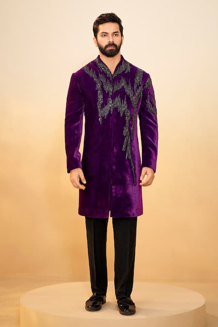 Millionaire Velvet Long Bandhgala Set 