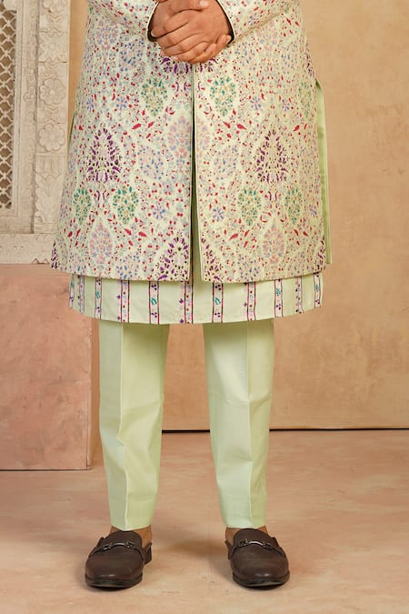 Buy Millionaire Green Silk Embroidery, Metallic Thread Work Sherwani Set Online at Aza Fashions Buy_Millionaire_Green Silk Embroidery, Metallic Thread Work Sherwani Set _Online_at_Aza_Fashions