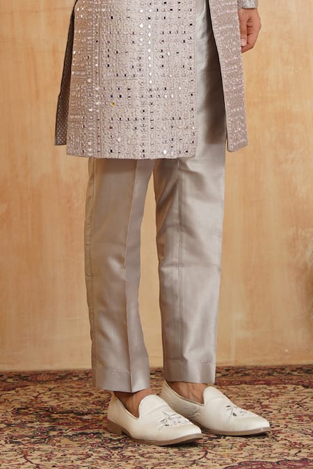 Millionaire_Pink Silk Mirrors Work Sherwani Set _Online_at_Aza_Fashions