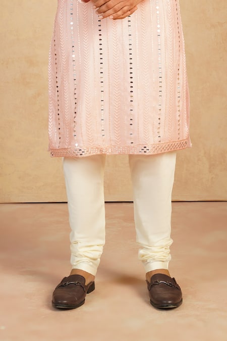 Millionaire_Pink Silk Mirrors, Embroidery Work Kurta Set _Online_at_Aza_Fashions