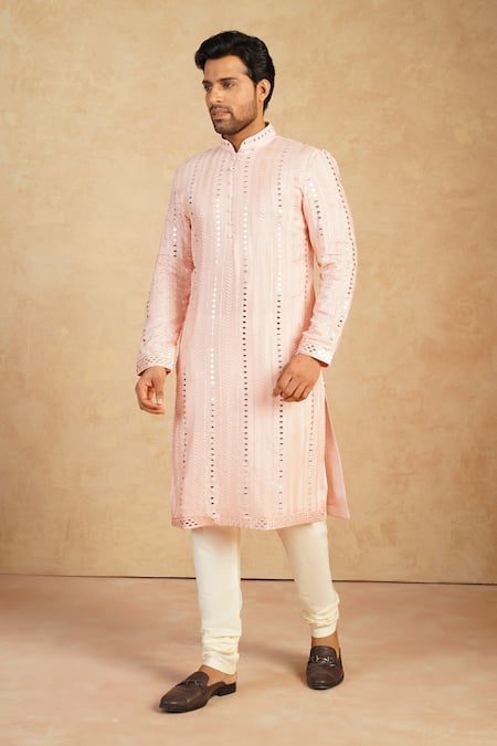 Buy_Millionaire_Pink Silk Mirrors, Embroidery Work Kurta Set _Online_at_Aza_Fashions
