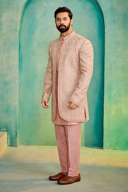 Millionaire_Pink Embroidery Bandhgala Jacket Set _Online_at_Aza_Fashions