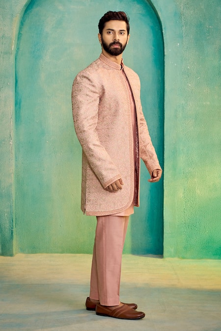 Buy_Millionaire_Pink Embroidery Bandhgala Jacket Set _Online_at_Aza_Fashions