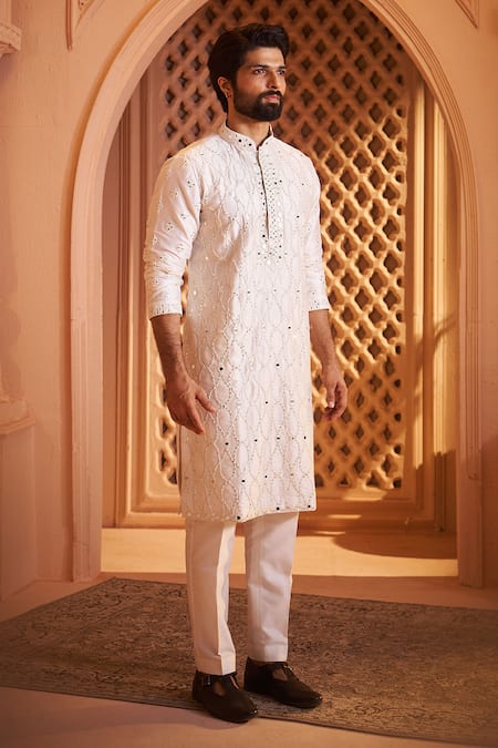 Millionaire Off White Mirrors, Embroidery And Resham Thread Work Kurta Set Online at Aza Fashions Millionaire_Off White Mirrors, Embroidery And Resham Thread Work Kurta Set _Online_at_Aza_Fashions