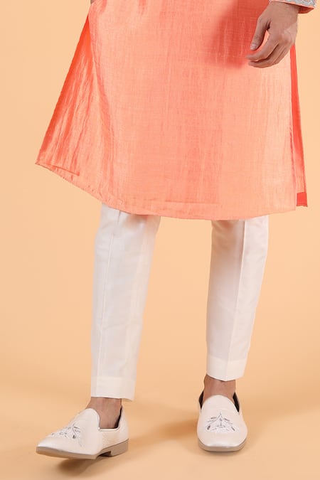 Buy_Millionaire_Orange Silk Zari Placement Applique Work Kurta Set  _Online_at_Aza_Fashions