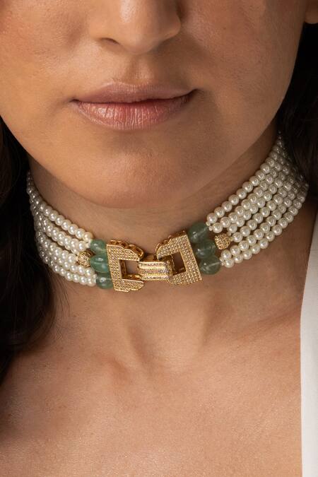 Joules By Radhika_White Classic Pearl Statement Necklace _Online_at_Aza_Fashions