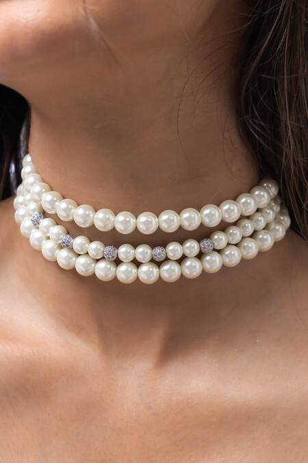 Joules By Radhika_White Multi-strand Pearl Necklace _Online_at_Aza_Fashions