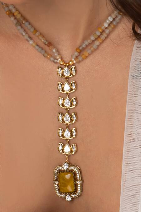 Joules By Radhika_Yellow Layered Drop Statement Necklace _Online_at_Aza_Fashions