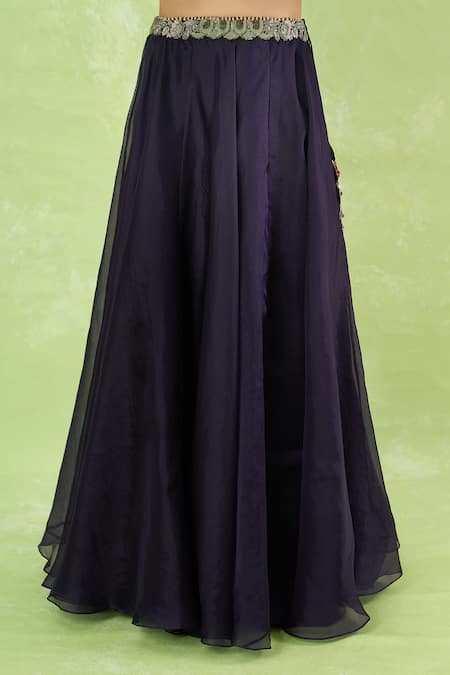 Prisho_Purple Beads, Embroidery, Tassels V-neck Blouse And Lehenga Set _at_Aza_Fashions