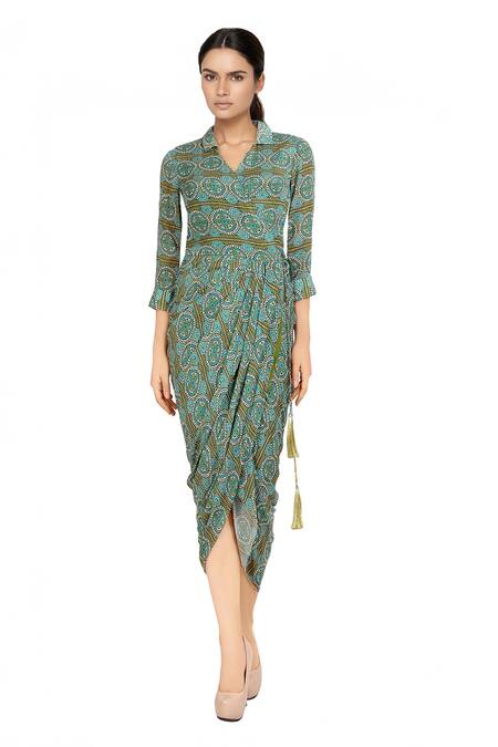 Soup By Sougat Paul Green printed dhoti dress 