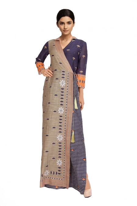 Soup By Sougat Paul Blue & grey printed wrap dress 