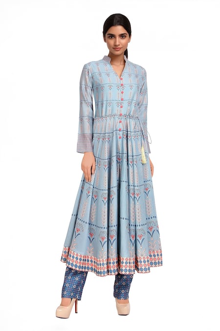Soup By Sougat Paul Blue printed anarkali with pants 