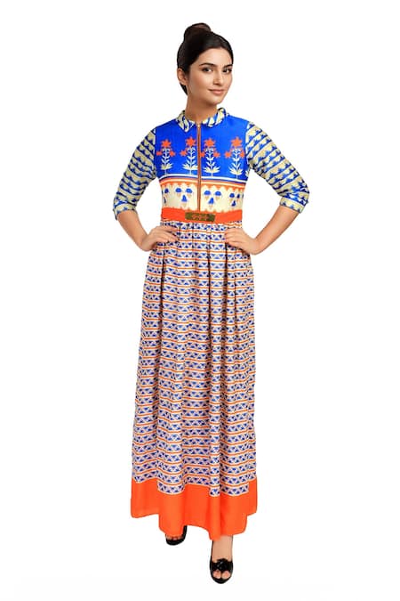 Soup By Sougat Paul Chanderi Silk Printed Maxi Dress 
