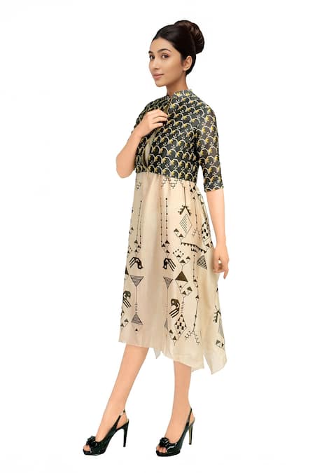 Soup By Sougat Paul Chanderi Silk Printed Maxi Dress With Jacket 
