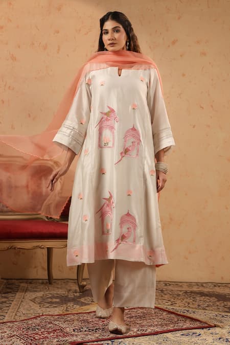 Anshu Wadhwa Chanderi Resham Work Kurta Set 