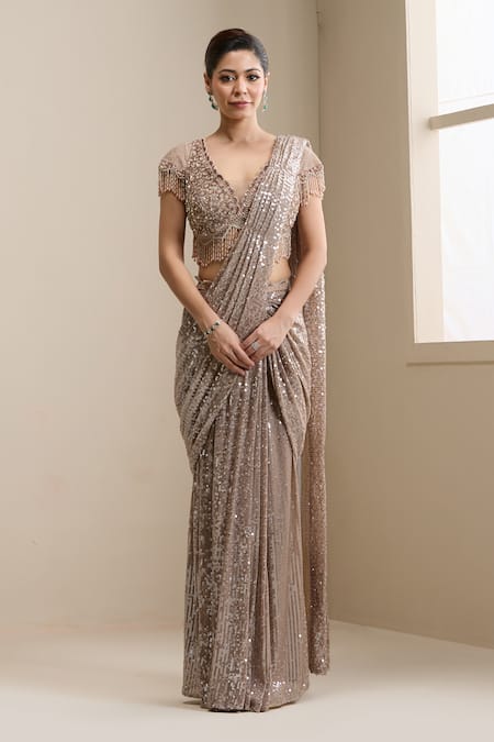 Chaashni By Maansi And Ketan Pre-Draped Saree With Embellished Blouse