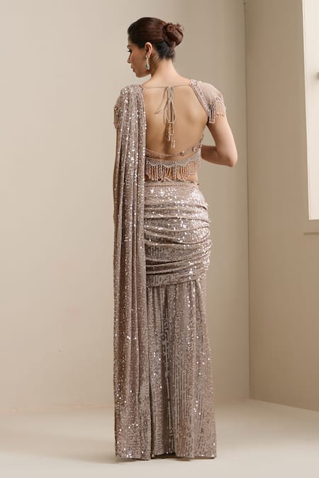 Chaashni By Maansi And Ketan Pre-Draped Saree With Embellished Blouse