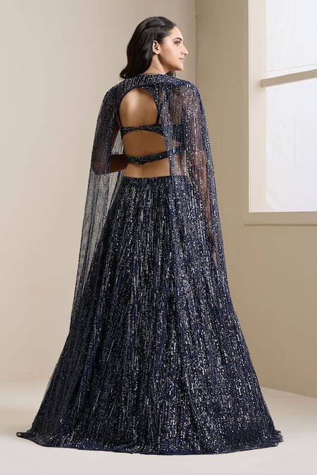 Chaashni By Maansi And Ketan Crystal Embellished Cape Lehenga Set 