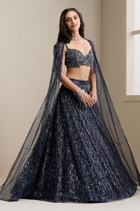Chaashni By Maansi And Ketan Crystal Embellished Cape Lehenga Set 