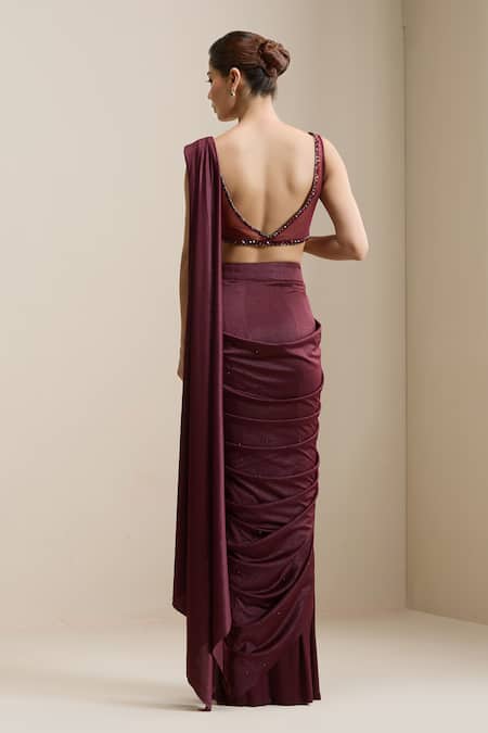 Chaashni By Maansi And Ketan Pre-Stitched Saree With Bead Embellished Blouse 