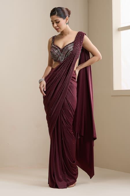 Chaashni By Maansi And Ketan Pre-Stitched Saree With Bead Embellished Blouse 