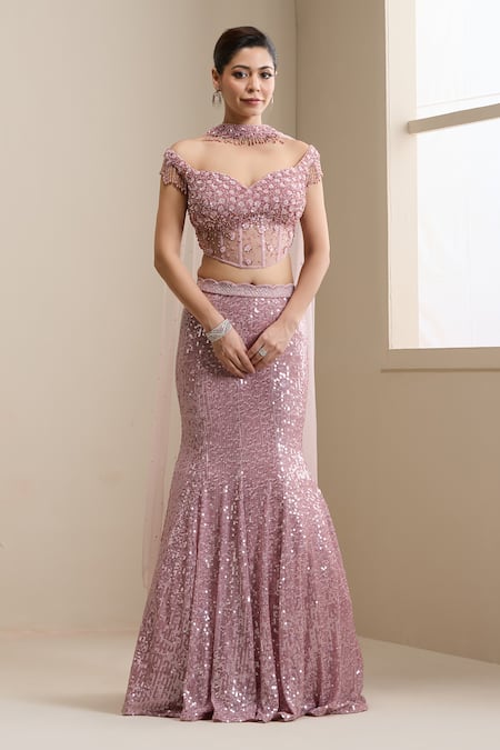 Chaashni By Maansi And Ketan Pearl Embellished Lehenga Set 