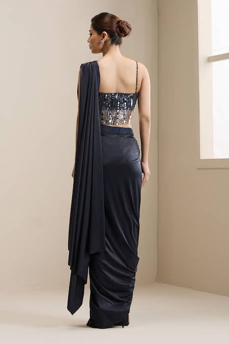 Chaashni By Maansi And Ketan Pre-Stitched Pant Saree With Embellished Blouse 