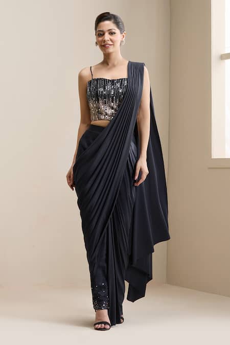 Chaashni By Maansi And Ketan Pre-Stitched Pant Saree With Embellished Blouse 