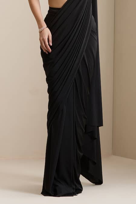 Shop_Chaashni By Maansi And Ketan_Black Net, Lycra Beads, Sequins Pre-draped Saree With Embellished Blouse _Online_at_Aza_Fashions