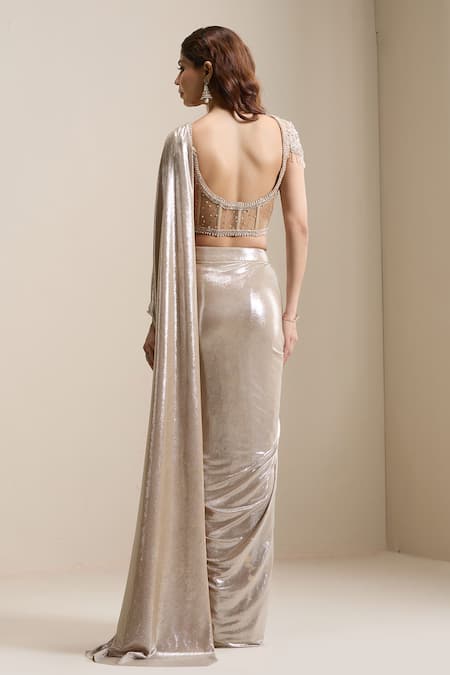 Chaashni By Maansi And Ketan Pre-Draped Saree With Embellished Corset Blouse 