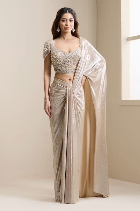 Chaashni By Maansi And Ketan Pre-Draped Saree With Embellished Corset Blouse 