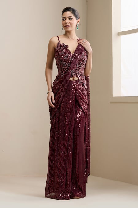 Chaashni By Maansi And Ketan Pre-Draped Saree With Embellished Corset 