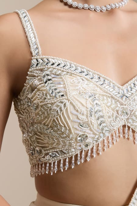 Chaashni By Maansi And Ketan_Ivory Georgette, Net Sequins, Beads, Pre-stitched Saree With Embellished Blouse _at_Aza_Fashions