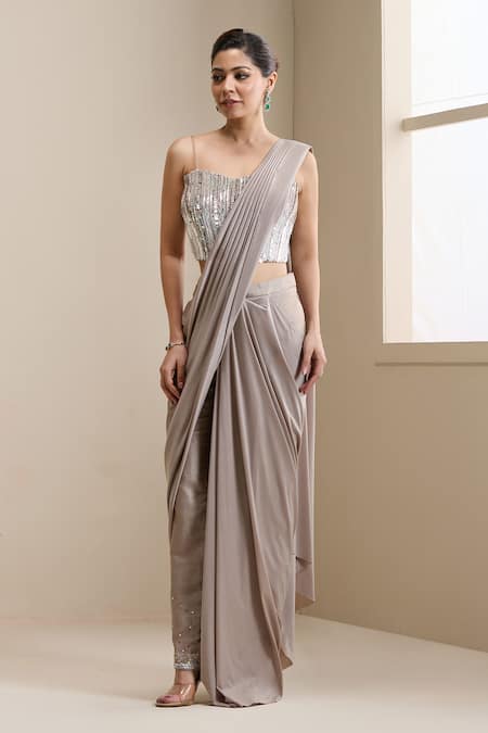 Chaashni By Maansi And Ketan Pre-Draped Pant Saree With Embellished Blouse 