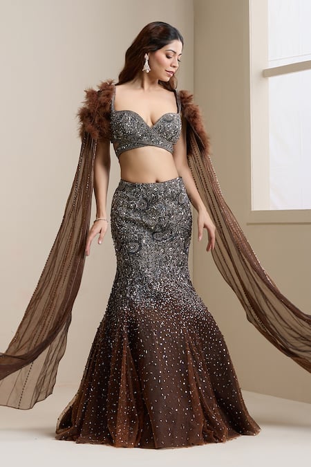 Chaashni By Maansi And Ketan Ombre Embroidered Lehenga & Blouse Set 